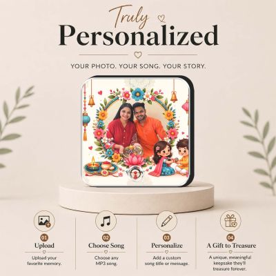 Personalized Raksha Bandhan Theme Musical Fridge Magnet Music Player Rakhi Gift for Sister Brother & Siblings Memorable Gift Rechargeable Battery